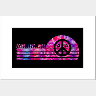 Funny Peace Love Dogs With Peace Sign Paw Dog T ie Dye Posters and Art